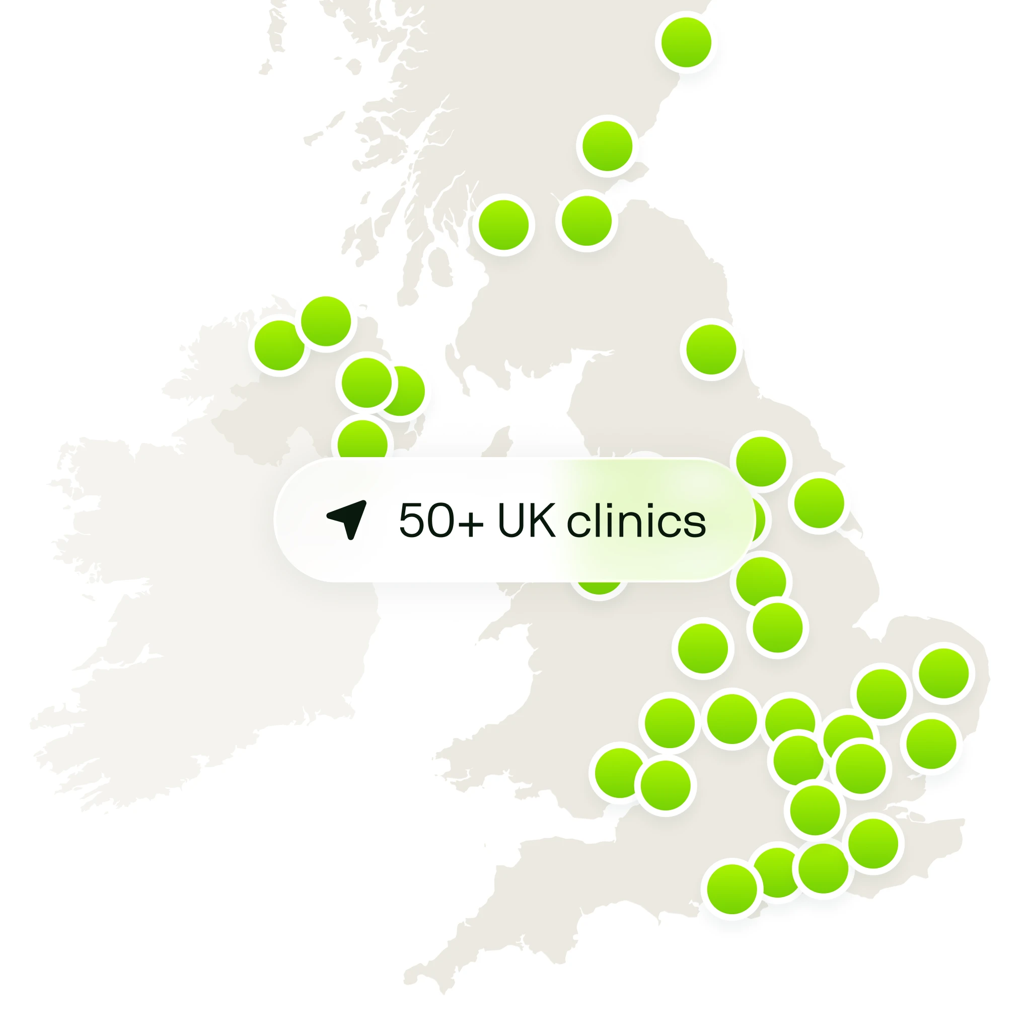 Map of 50+ UK clinics
